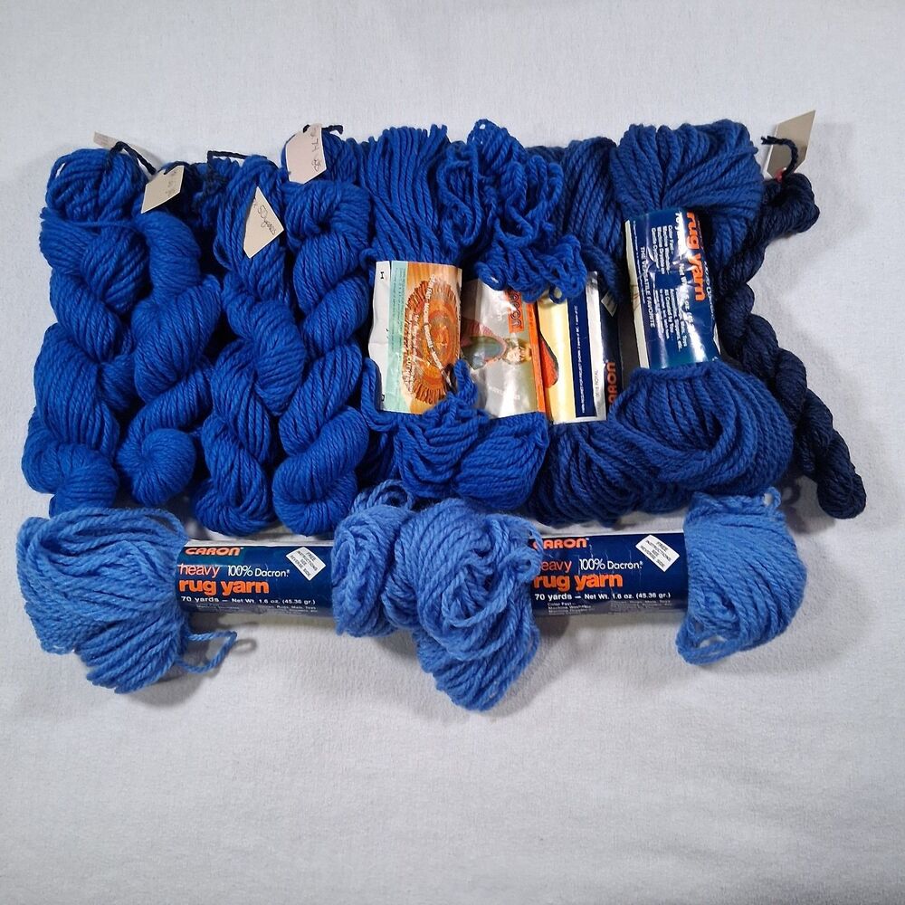Caron Aunt Lydia Heavy Rug Yarn Lot Blue Shades 100% Dacron Punch Needle Vintage